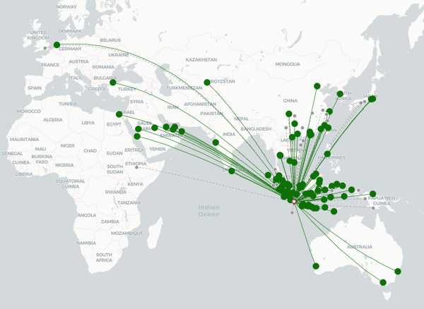 Jakarta Airport destination map