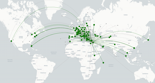 Tel Aviv Airport destination map