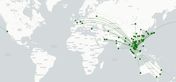 Ho Chi Minh City Airport destination map