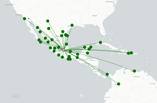 Felipe Angeles Airport destination map