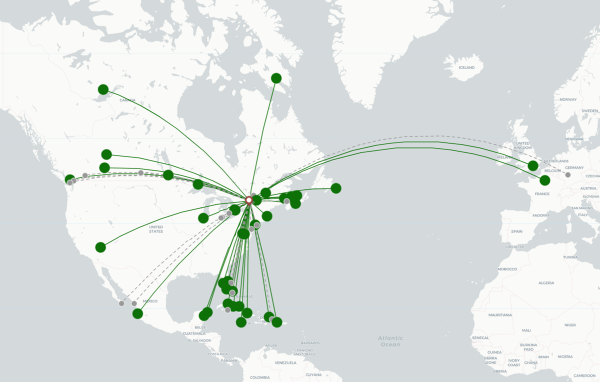 Ottawa Airport destination map