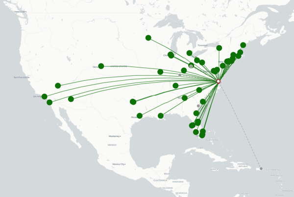 Norfolk Airport destination map