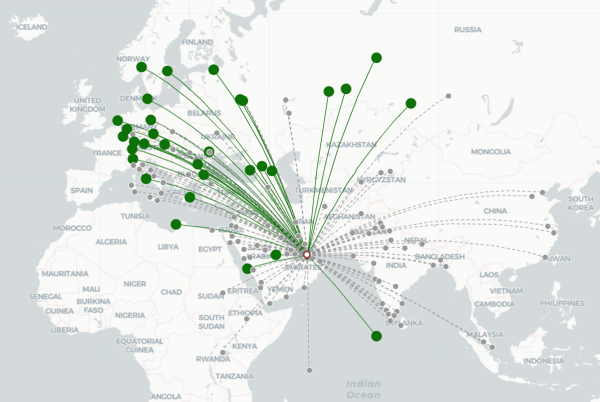 Dubai World Central Airport destination map