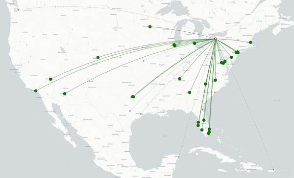 Buffalo Niagara Airport destination map