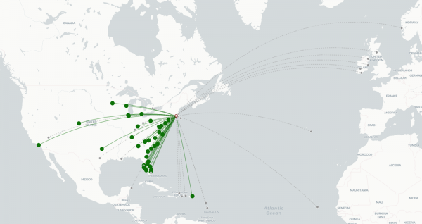 Rhode Island Airport destination map