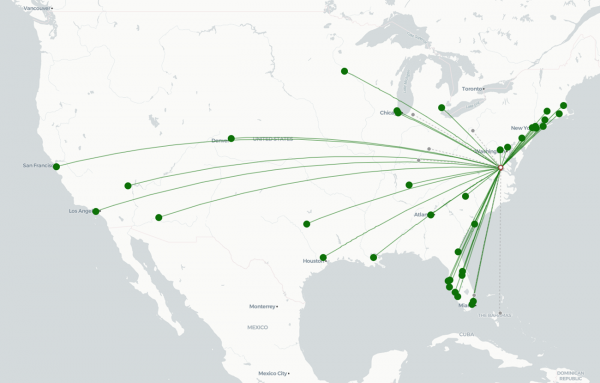 Richmond International Airport destination map