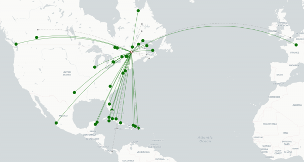 Quebec Jean Lesage destination map