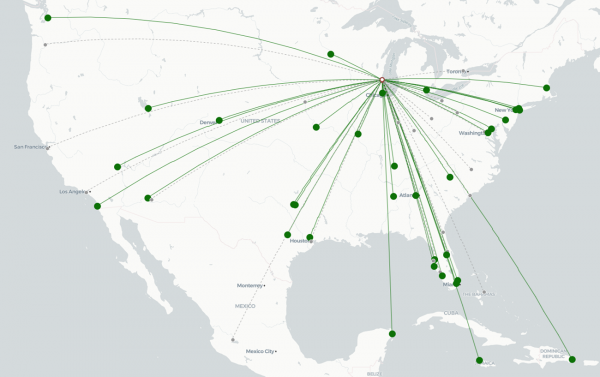 Milwaukee Mitchell International Airport destination map