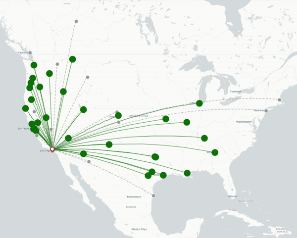 Hollywood Burbank Airport destination map