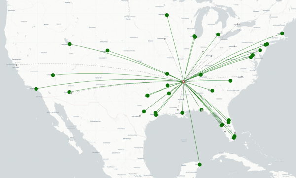 Memphis Airport destination map