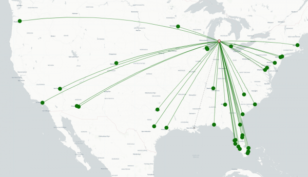 Gerald Ford Airport destination map