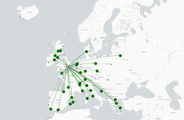 London City Airport destination map