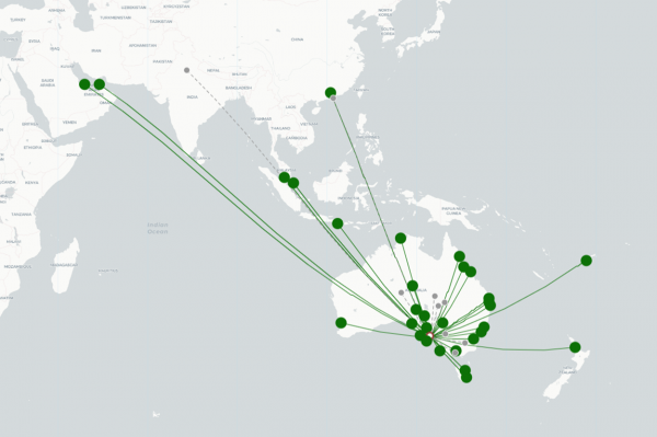 Adelaide International Airport destination map