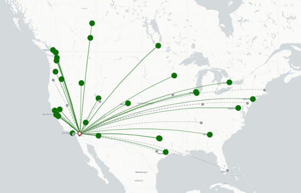 Palm Springs International Airport destination map