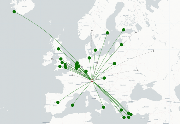 Innsbruck Airport destination map