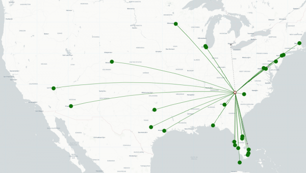 Asheville Regional Airport destination map