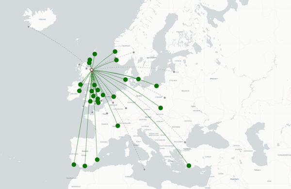 Aberdeen Airport destination map