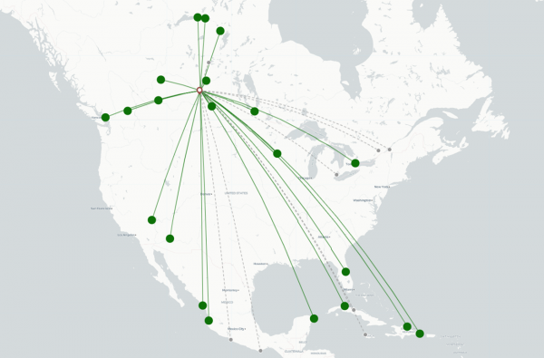 Saskatoon Airport destination map