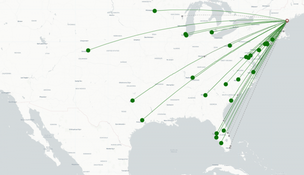 Portland Jetport destination map