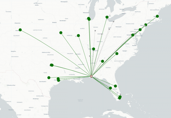 Pensacola Airport destination map