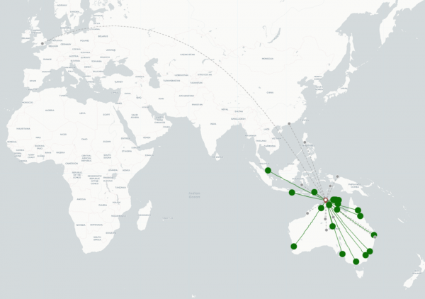 Darwin Airport destination map