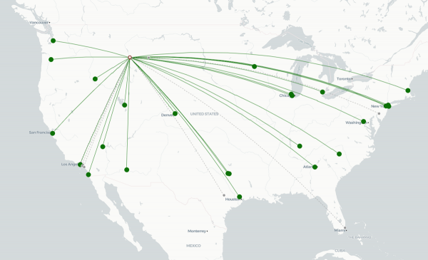 Bozeman Yellowstone Airport destination map